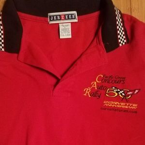 Jerzees golf polo 50th Corvette checkered red L